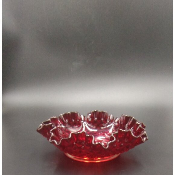 Fenton Hobnail Ruby Red Amberina Glow Ruffle Glass Candy Dish - Picture 15 of 16